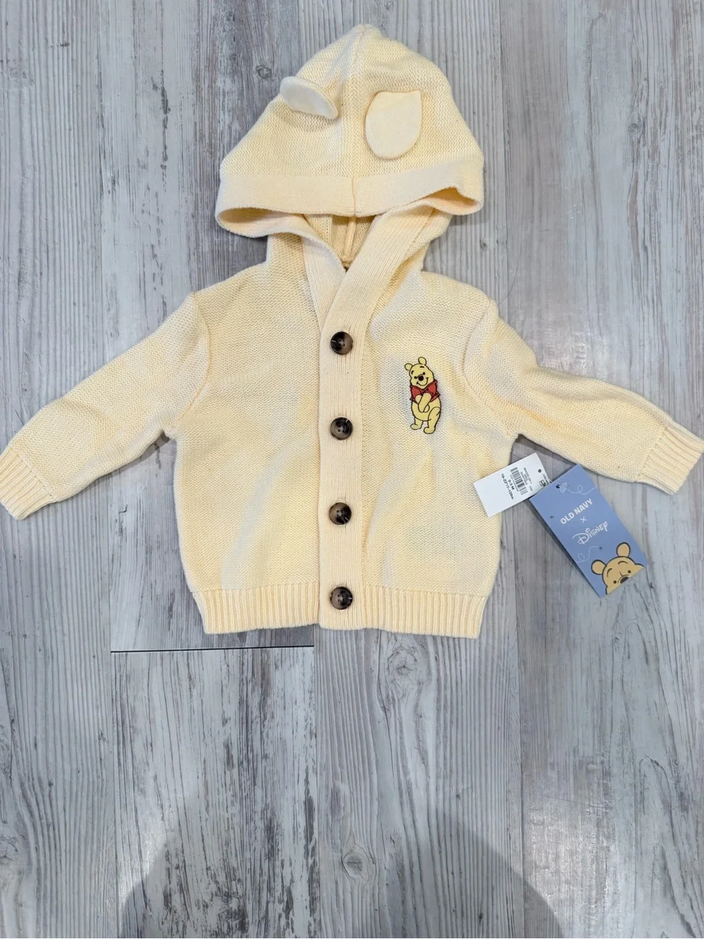 Old Navy Cream Knit Hoodie Sweater with Winnie the Pooh